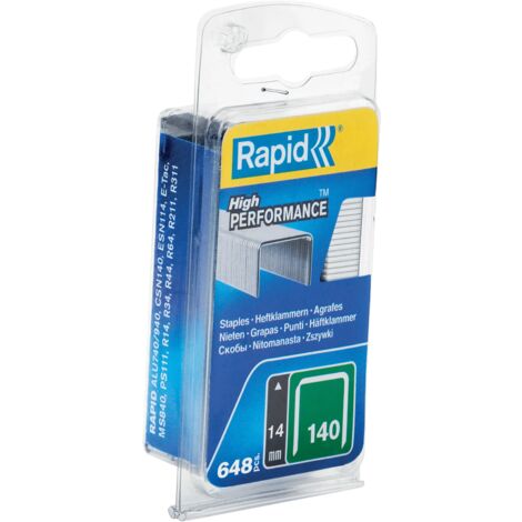 RAPID - Agrafes en fil plat, n°140/14mm - Blister 648 - Fixation de l'isolation, tissu, décoration, bois tendre, plastique mince, extérieur - (40109517)
