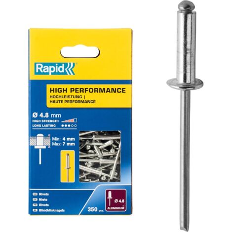 RAPID - Rivets Hautes Performances - Ø4,8 x 10mm Aluminium - Boîte de 350, fixation solide entre les matériaux, lien durable - (5001435)