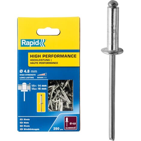 RAPID - Rivets Hautes Performances - Ø4,8 x 8mm Aluminium - Boîte de 250, fixation solide entre les matériaux, lien durable - (5001439)