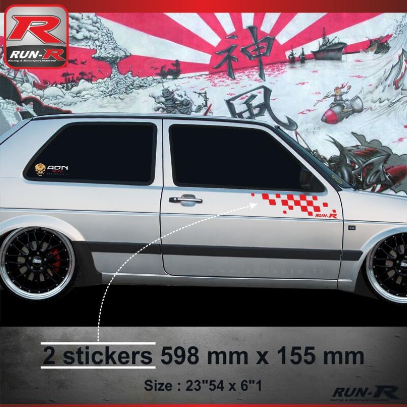 000R Sticker FLAG compatible avec VOLKSWAGEN GOLF 2 Rouge - Run-R
