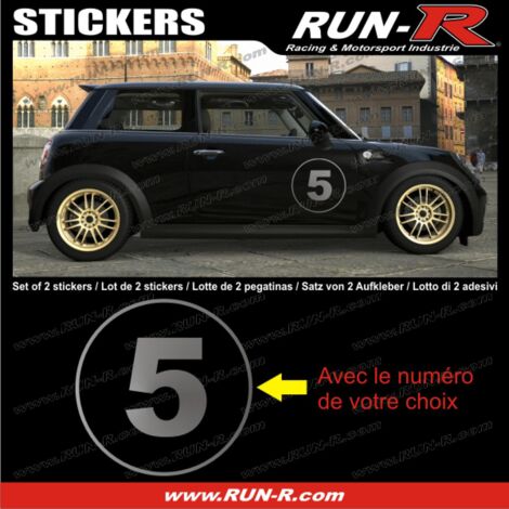 2 stickers NUMERO DE COURSE 28 cm - ARGENT - TOUT VEHICULE - Run-R