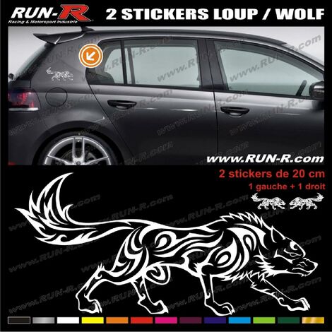 2 stickers Loup Tribal 20cm - Argent