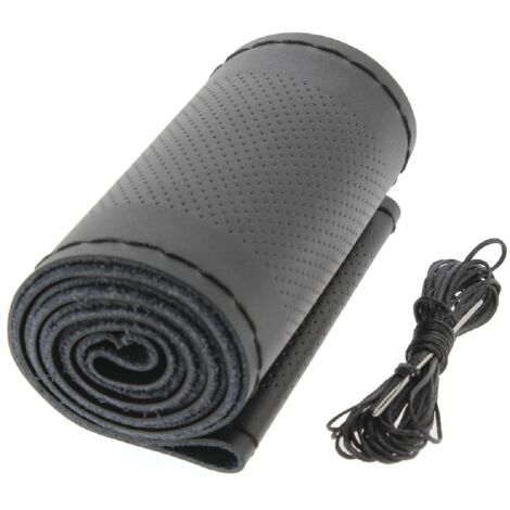 Couvre volant cuir a lacet noir - 37-39 cm