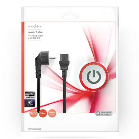 NEDIS Power Cable - Schuko Male Angled - IEC-320-C13 - 5.0 m - Noir (1/3)