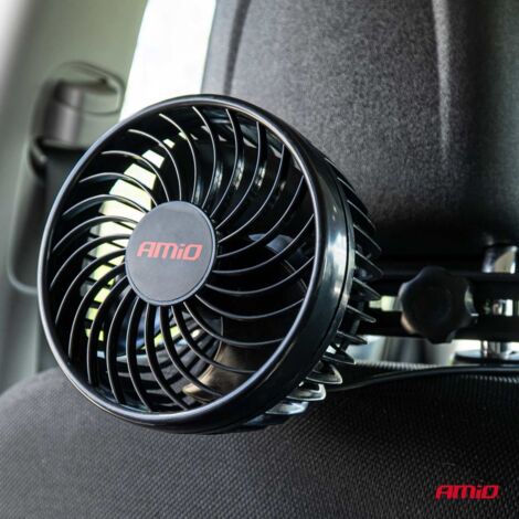 VENTILATEUR 12V (DIAM 11,5CM) ORIENTABLE 2 VITESSES FIXATION APPUIE-TETE AMIO (1/5)