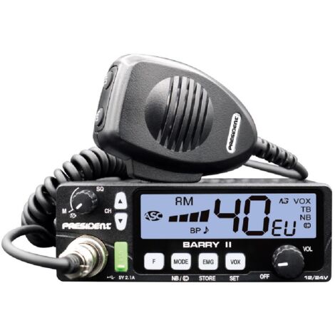 Radio de chantier CB 40 canaux AM/FM – Puissance 4W FM – Squelch manuel et ASC – Affichage digital – Prise microphone en façade – President - TXPR022