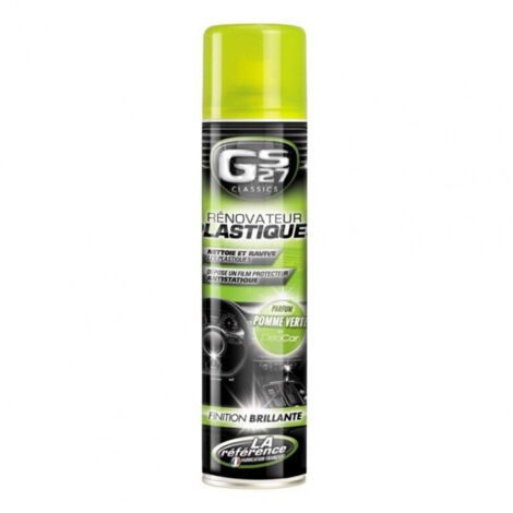 Rénovateur plastiques brillants 400ml – Parfum pomme verte – Film antistatique non gras – Pour surfaces plastiques intérieures – Gs27 (1/3)