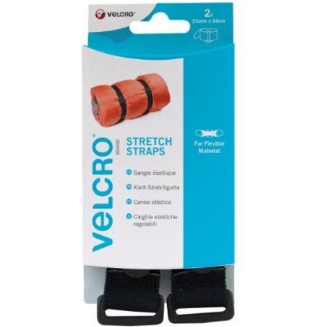Velcro Sangle Elastique 25mmx680mm 2pcs Noir