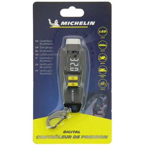 Michelin – Contrôleur de pression digital – Plage de mesure 0,05 à 7 bars – Précision 0,05 bars – Écran LCD avec fonction lampe de poche
