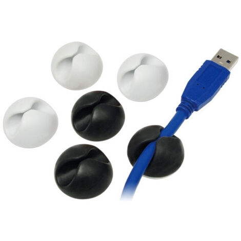 6 Clips serre-cable - adhesifs - noir et blanc (1/2)