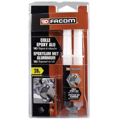 Facom – Colle epoxy bi-composant 28g – Chargée en particules aluminium – Réparation métal, plastique, béton, bois – Résistante aux vibrations et à la température (1/6)