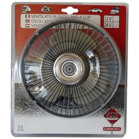 Ventilateur de table Oscillant 12V Clip 16cm 160cm IP16 40W 3 vitesses D27cm Gris (1/2)