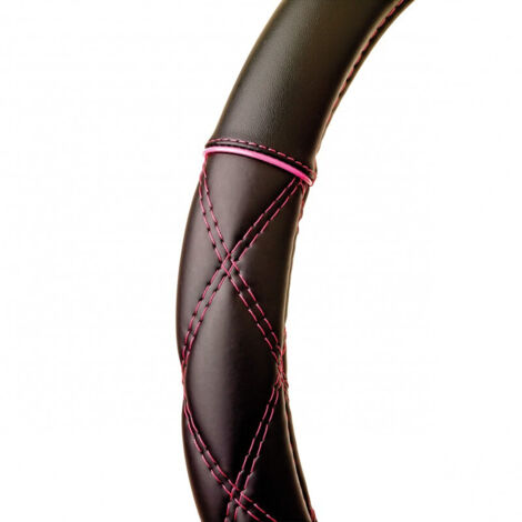 Couvre volant 37-39cm Pink Line Crossed Int.Caoutchouc Vierge Noir surpiqure Rose (1/2)