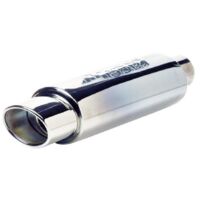 Silencieux moto inox sortie ovale 440mm – Diamètre entrée 61mm – Collier de fixation inclus – Non homologué route ouverte – Sumex