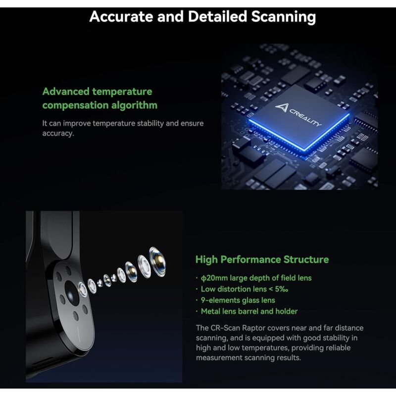 Scanner 3D Creality CR-Scan Raptor - Précision 0.02mm - Portable, Double Lumière Bleue/Infrarouge