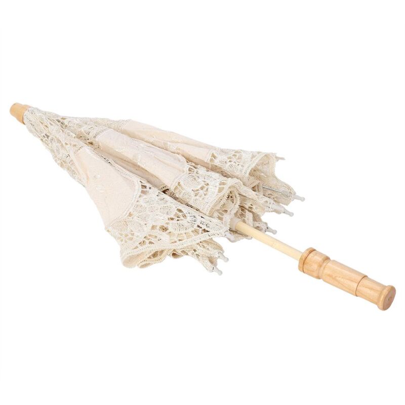 Parapluie Parasol En Dentelle Fleurie - Poignée Bois, Diamètre 60 Cm (moyen) Ou 38 Cm (petit) - Blanc/crème - Pour Mariage, Photo, Déco