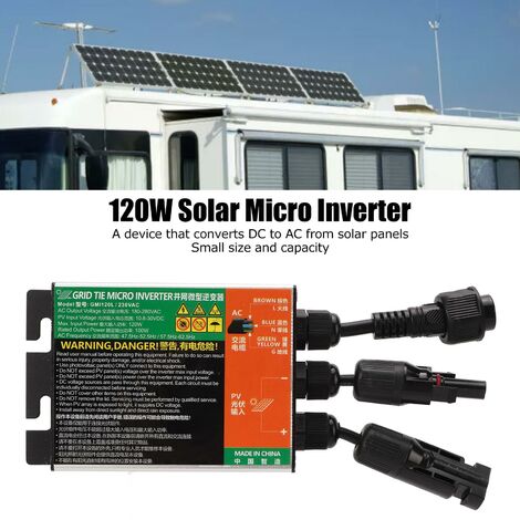 DEWIN Micro-Onduleur Solaire, Onduleur à Onde sinusoïdale à Onduleur Solaire pour Petits systèmes Solaires extérieurs(120W)
