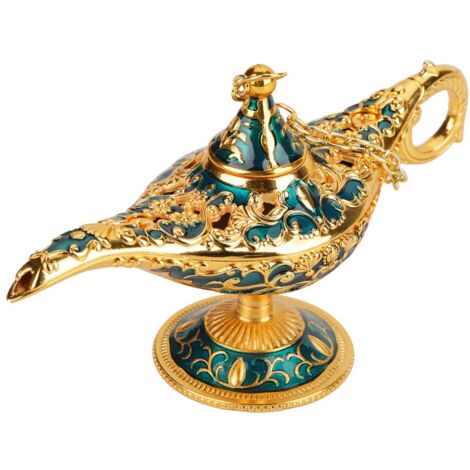 Lampe Aladdin En Métal Sculpté - Lampe Magique Genie - Décoration Mystique 12x4.5x6.5cm