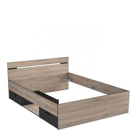 LETTO MATRIMONIALE CON CASSETTI ALASKA - Rovere / Nero