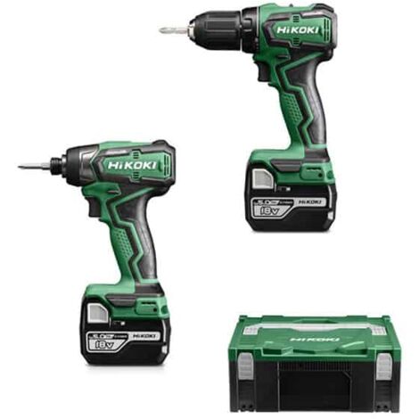 Hikoki – Pack de 2 outils électroportatifs 18V avec 2 batteries 5.0Ah – Moteur Brushless – Perceuse DS18DD et visseuse WH18DD – KC18DDWAZ