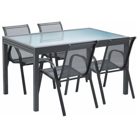 TERRE JARDIN ausziehbarer Gartentisch aus Glas mit 4 Stühlen