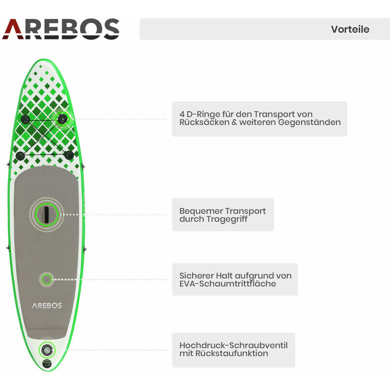 Paddel 320cm AREBOS Stand Up Paddle SUP Board Paddling Double Layer aufblasbar 