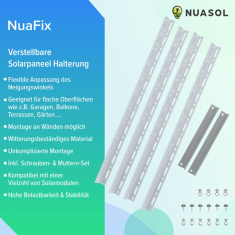 NuaSol Halterung f�r Solarpanel Aufst�nderung 4 x 118 cm Flachdach PV Solarmodul Verstellbar 0-90� 2er Set Aluminium Montagematerial