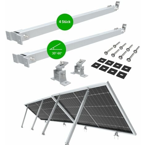 NuaSol Balkonkraftwerkhalterung 2er Set  Verstellbare Solarpanel Halterung f�r PV-Anlagen 4 St�ck  Neigungswinkel 30-60�  L�nge einstellbar 700-1291 mm  inkl. Montagematerial  Silber