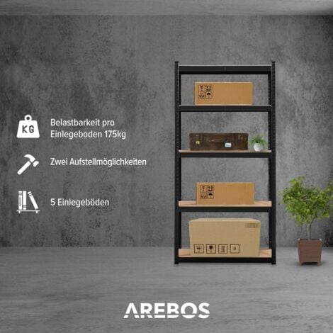 AREBOS Schwerlastregal 180x90x40 cm 875 kg  Kellerregal Steckregal  Schwarz