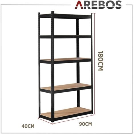 AREBOS Schwerlastregal 180x90x40 cm 875 kg  Kellerregal Steckregal  Schwarz
