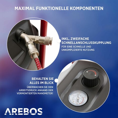 AREBOS 50L Druckluftkompressor Kompressor stehend 1500 W 10 bar  inkl. 13-tlg. Zubehör  Wartungsarm  Abschaltautomatik  Extra langer Luftschlauch  ölfrei  Luftkompressor 50 Liter