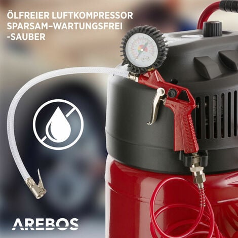 AREBOS 50L Druckluftkompressor Kompressor stehend 1500 W 10 bar  inkl. 13-tlg. Zubehör  Wartungsarm  Abschaltautomatik  Extra langer Luftschlauch  ölfrei  Luftkompressor 50 Liter