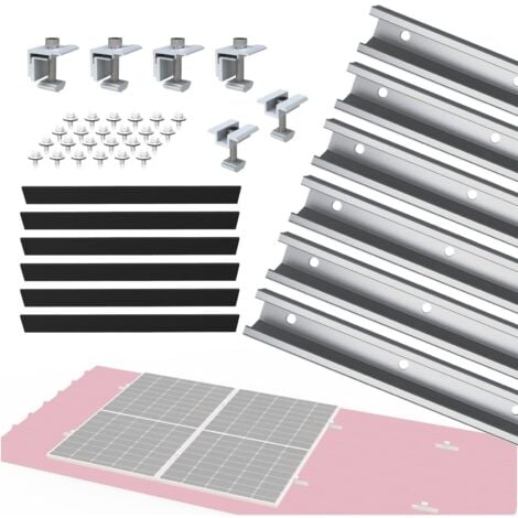 NuaSol PhotovoltaikTrapezblechdach Montageset  Befestigung, Halterung f�r 2 Module  U-Profil 20cm  Solarpanel Halterung mit Endklemme & Mittelklemme & Schrauben f�r 30 &35 mm Solarmodule geeignet