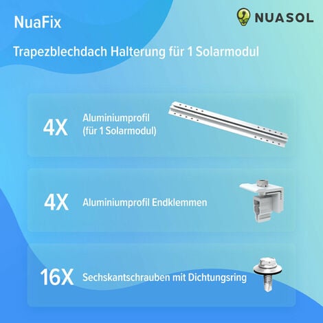 NuaSol PhotovoltaikTrapezblechdach Montageset  Befestigung, Halterung f�r 1 Modul  T-Profil 40cm  Solarpanel Halterung mit Endklemme & Schrauben f�r 30 &35 mm Solarmodule geeignet