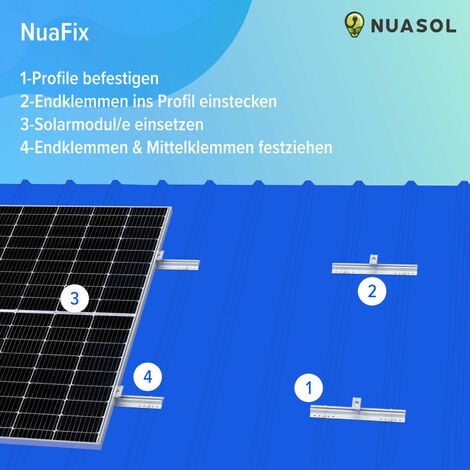 NuaSol PhotovoltaikTrapezblechdach Montageset  Befestigung, Halterung f�r 1 Modul  T-Profil 40cm  Solarpanel Halterung mit Endklemme & Schrauben f�r 30 &35 mm Solarmodule geeignet