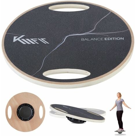 KM-Fit Balance Board rund Therapie-Kreisel aus Holz Gleichgewichtstrainer  mit Handgriffen Indoorboard, Wackelbrett für Koordinationstraining