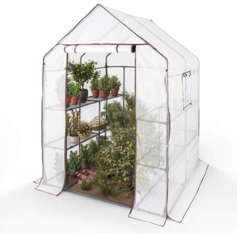Begehbares Folien-Gewächshaus 186x120cm - Mit Regal Für Gemüse & Kräuter