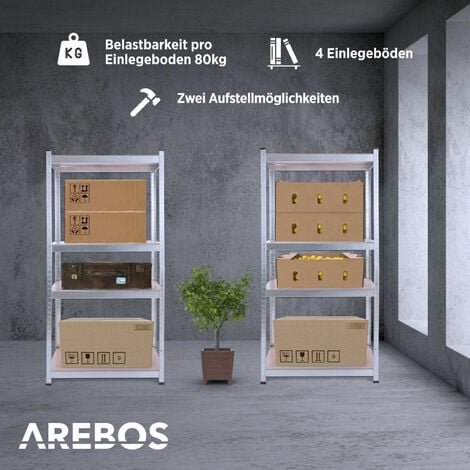 AREBOS 2x Schwerlastregal 160x80x40cm 320 kg  Kellerregal Lagerregal Steckregal verzinkt
