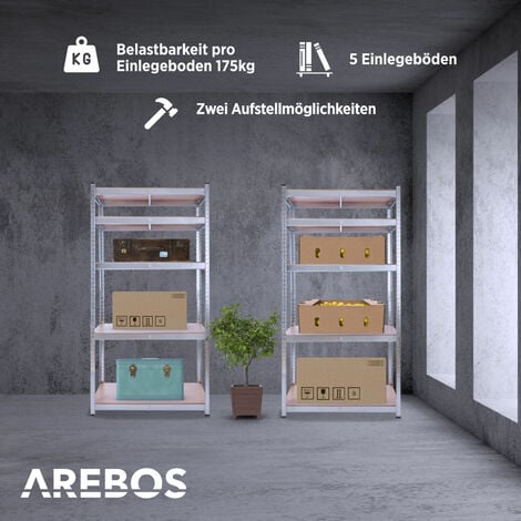 AREBOS 2er set Schwerlastregal 875 kg Kellerregal Lagerregal Steckregal 180 x 90 x 40 cm Regal