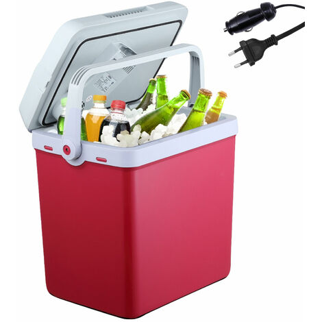 AREBOS 25 Liter Kühlbox zum Kühlen und Warmhalten Mini Kühlschrank Thermo-elektrische Kühlbox mit ECO Modus 12/230 V für Auto und Steckdose elektrische Kühlbox Rot