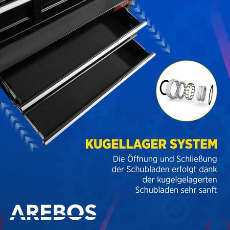 AREBOS  Werkstattwagen 9 F�cher  inkl. Antirutschmatten  Kofferaufsatz mobil & herausnehmbar  zentral abschlie�bar  kugelgelagert  inkl. Feststellbremsen  Blau-Schwarz