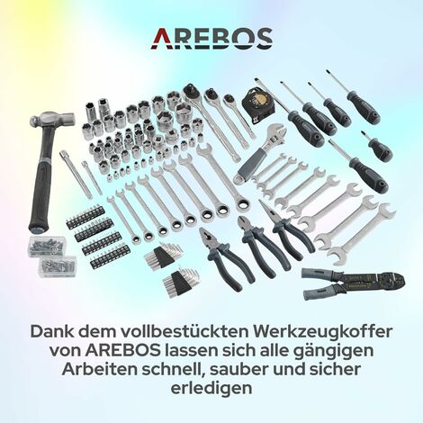 AREBOS 172 tlg Werkzeugkoffer Werkzeugkasten Werkzeugbox Werkzeugkiste mit 3 Schubladen