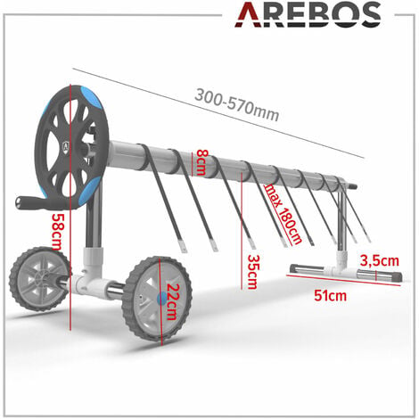 AREBOS mobiles Aufrollsystem für Solar- und Poolplanen  Pool Aufroller  Länge von 3m - 5,70m  witterungsbeständiges Material  inkl. Befestigung & Rollen