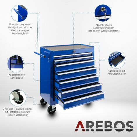 AREBOS Werkstattwagen Werkzeugwagen Rollwagen Werkzeugkiste Toolbox 7 Fächer
