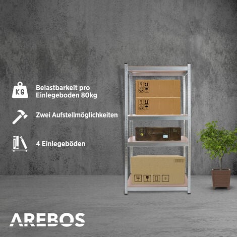 AREBOS Schwerlastregal Steckregal Kelleregal  Metall  160 x 80 x 40 cm  320 kg Tragkraft  Einfache Montage durch Stecksystem und ohne Schrauben (1x 160x80x40cm)