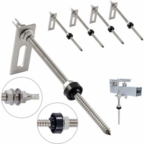 NuaSol Stockschraube mit Adapterblech M10 x200mm aus Edelstahl - 4er Pack