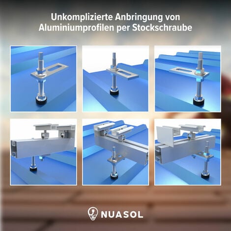NuaSol Stockschraube mit Adapterblech M10 x200mm aus Edelstahl - 4er Pack