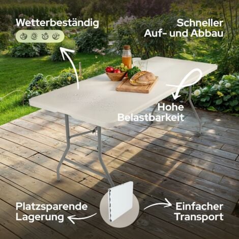 AREBOS Buffettisch zusammenklappbar 182 x 74 x 74 cm Wetterfest Gartentisch Partytisch Klapptisch für Garten Terrasse und Balkon  8 Personen  Campingtisch mit Tragegriff  Weiß