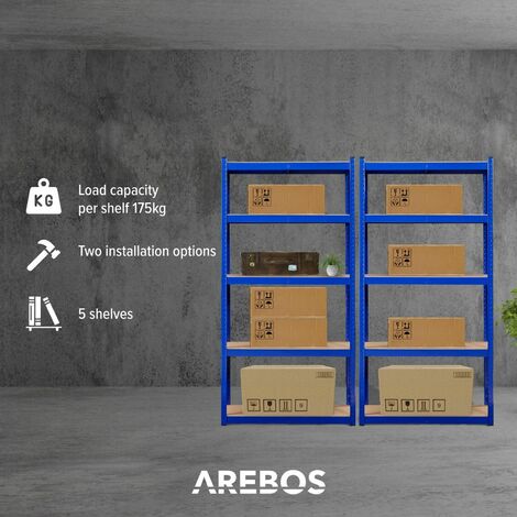 AREBOS 2x Schwerlastregal 180x90x30cm 875 kg Kellerregal Steckregal Blau