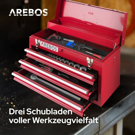Arebos Werkzeugkoffer 3 Schubfächer Werkzeugkasten Werkzeugbox Werkzeugkiste rot 